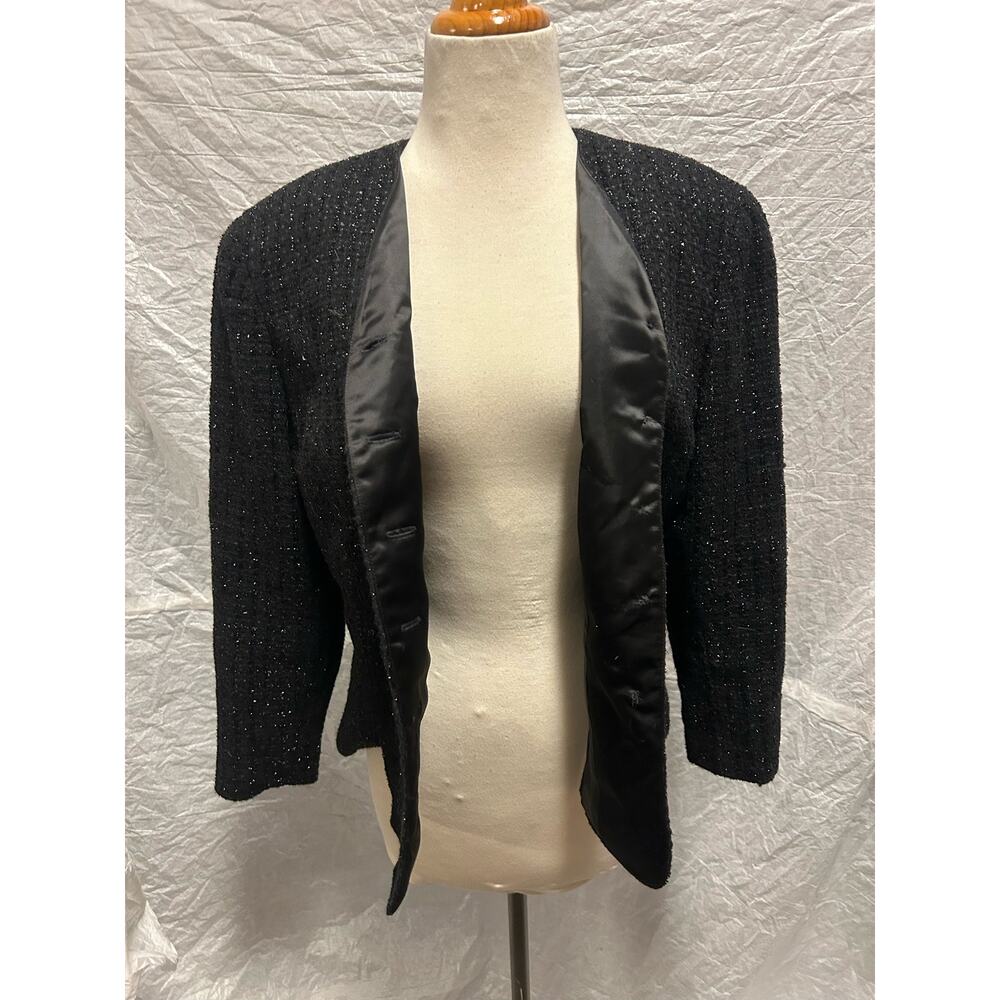 Ann Taylor Black Reflective Textured Blazer Jacket Hidden ButtonUp Size 10